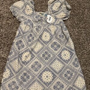 Hayden Blue and Cream Patterned Kids Dress